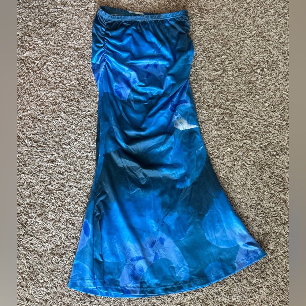 blue floral maxi skirt